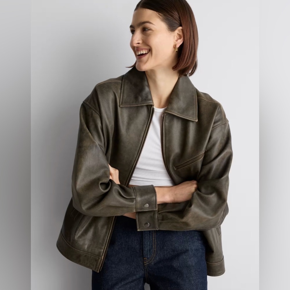 quince 100% leather oversized bomber jacket